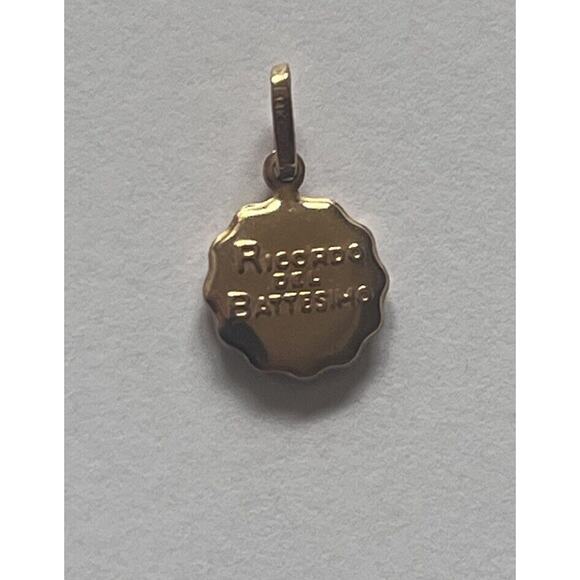 Ricordo Del Battesimo 14k Yellow Gold Small Baptism Christening Puffed Pendant - Picture 3 of 4